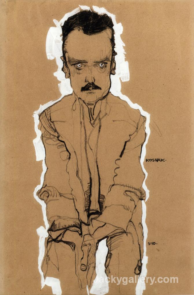 Portrait of Eduard Kosmack, Frontal, with Clasped Hands by Egon Schiele paintings reproduction